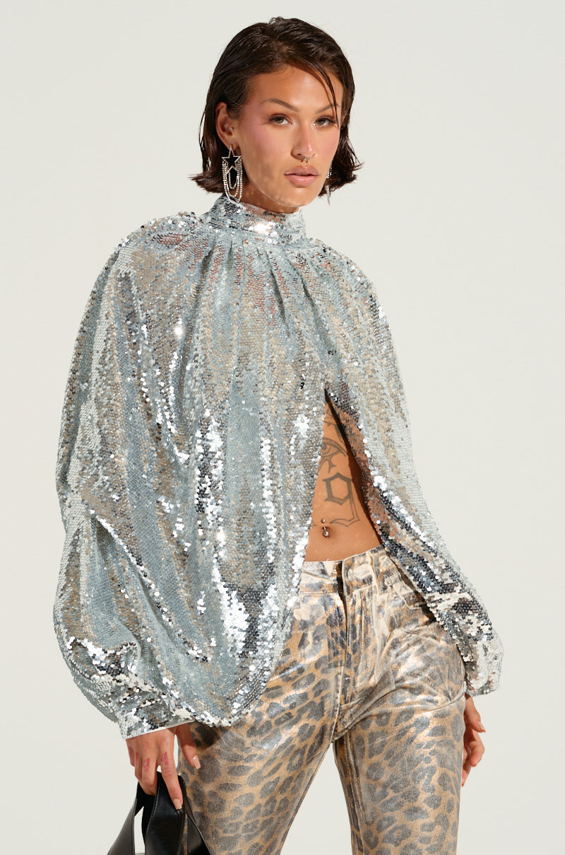 MASTERPIECE SEQUIN PUFF SLEEVE TOP