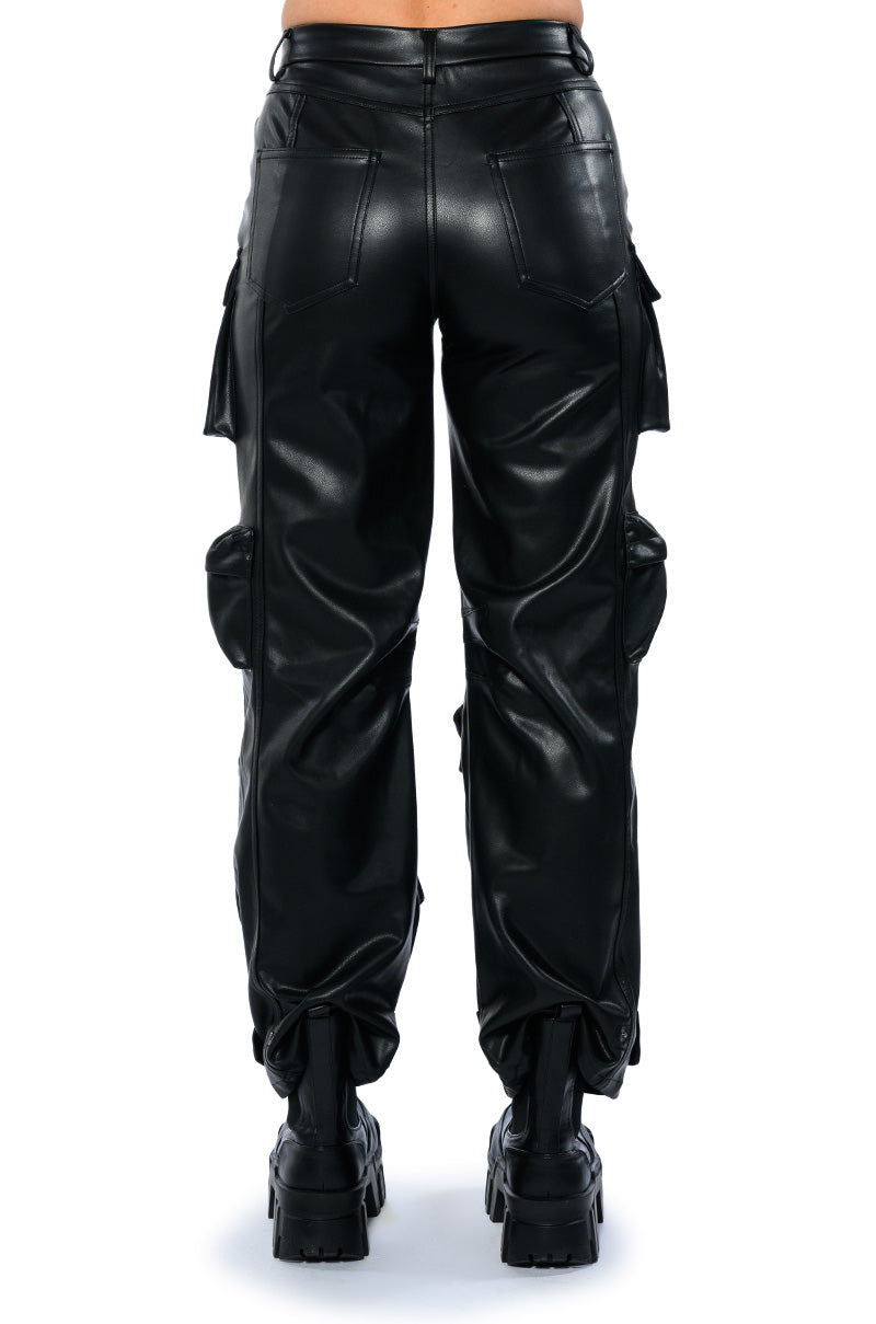 BONNE SOIREE CARGO FAUX LEATHER PANTS