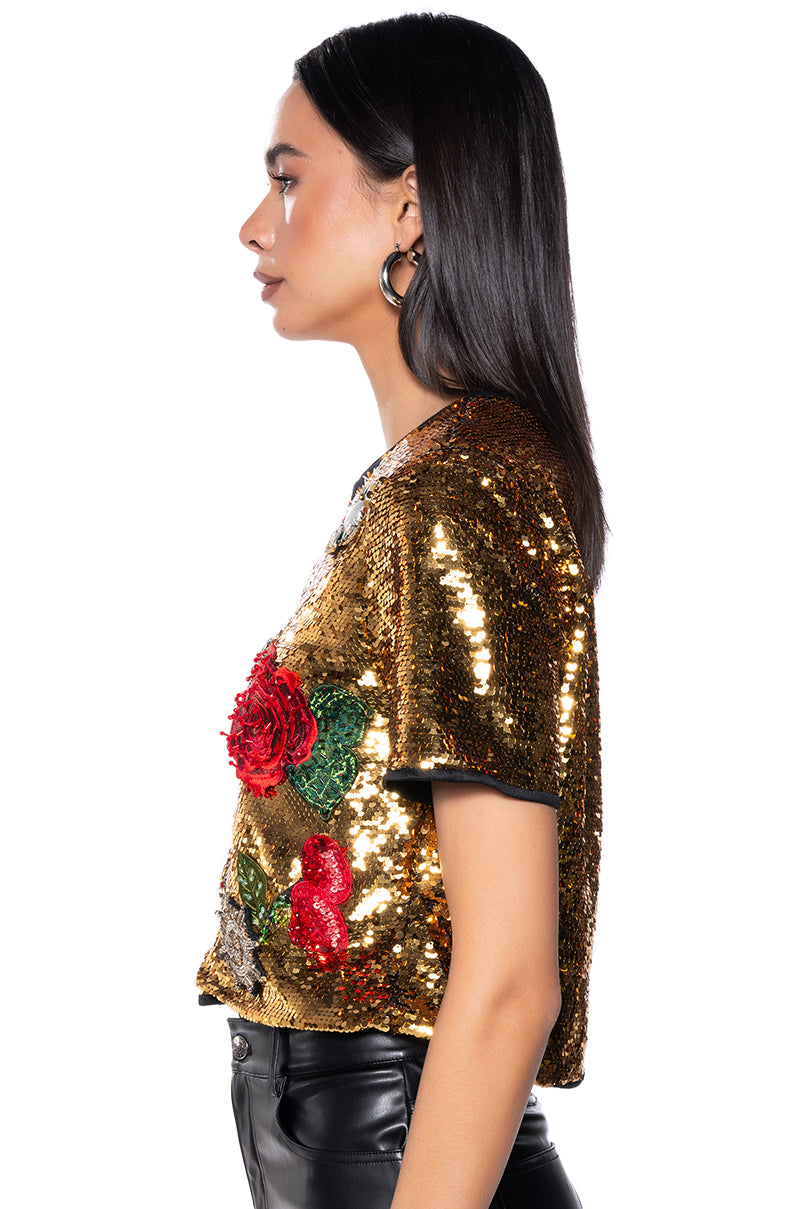 ESTRELLA SEQUIN PATCH DETAIL SHORT SLEEVE T SHIRT