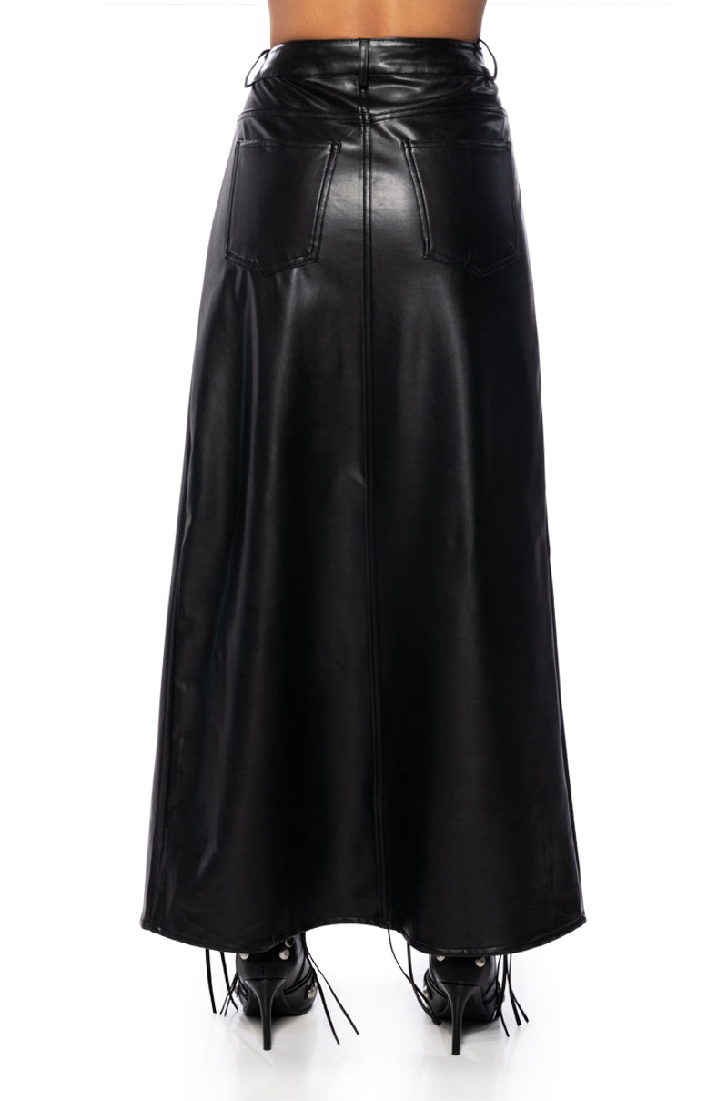 LEVEL UP MAXI FAUX LEATHER SKIRT WITH FRONT SLITS