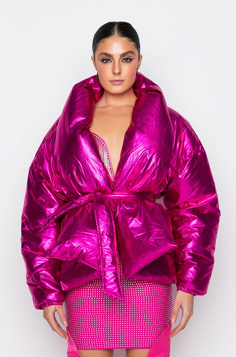 AURTURA LUXE METALLIC PINK PUFFER COAT