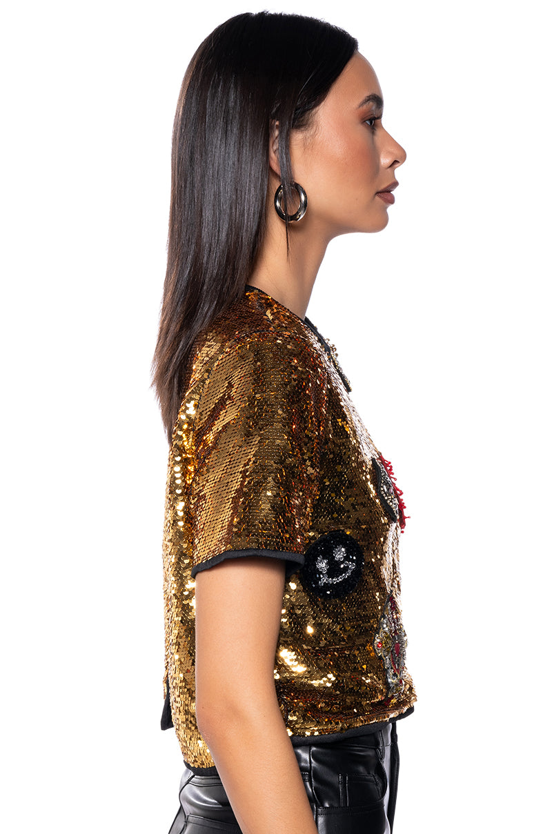 ESTRELLA SEQUIN PATCH DETAIL SHORT SLEEVE T SHIRT