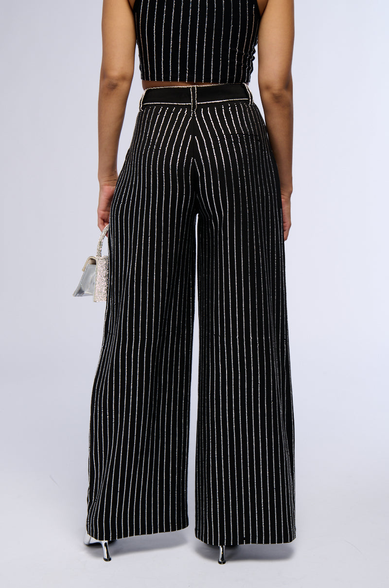 NOLLAN RHINESTONE STRIPE WIDE LEG TROUSER