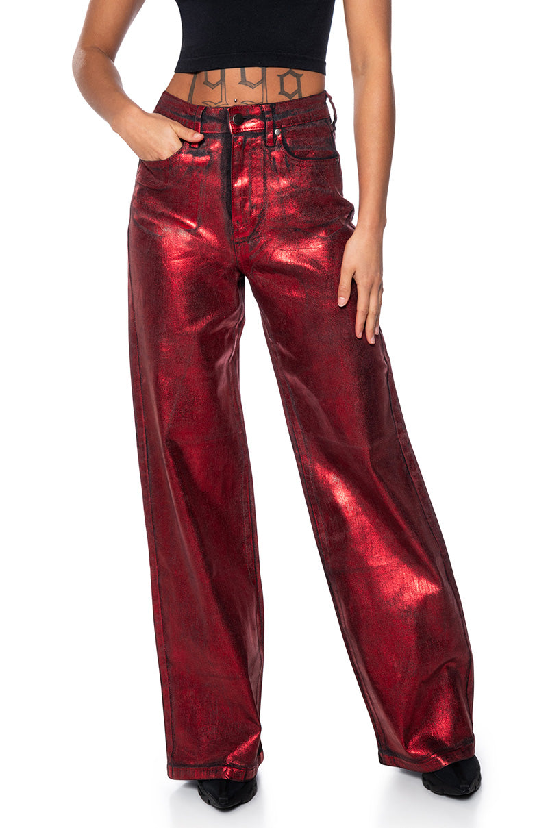 FULL RIDE METALLIC DENIM PANTS IN RED