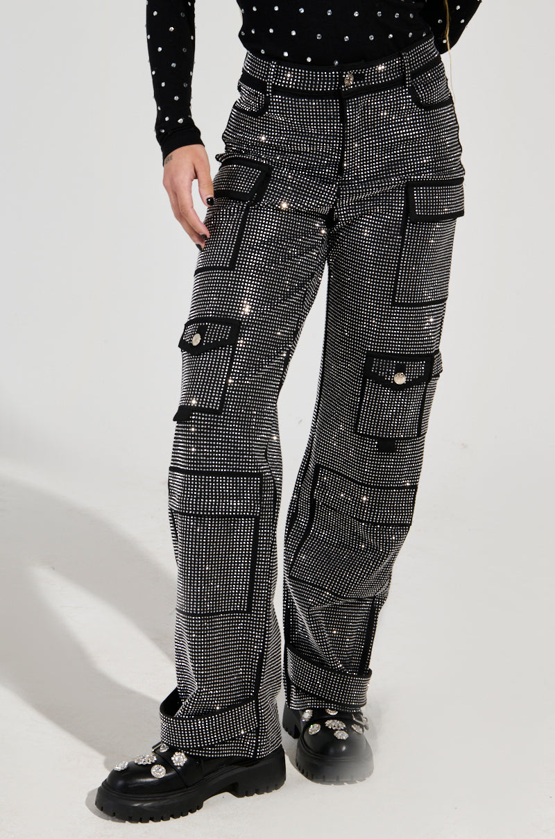 AMMO BONNE SOIREE RHINESTONE CARGO PANTS IN BLACK