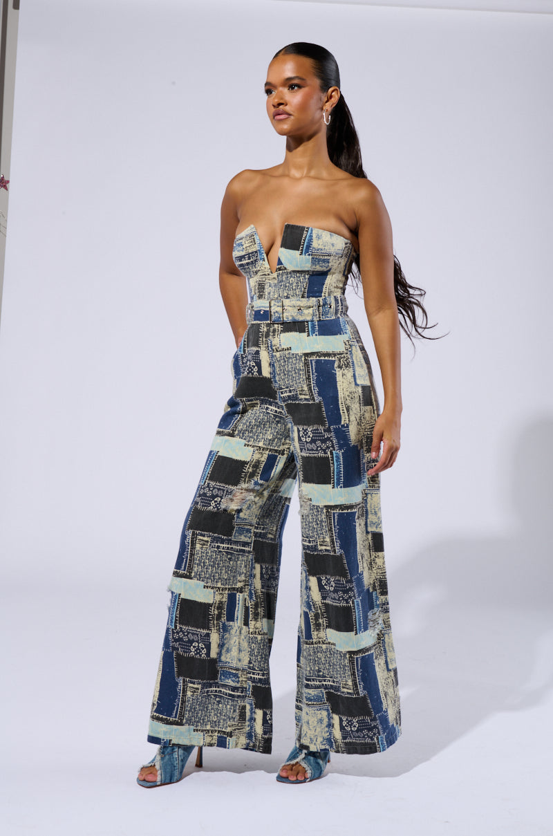 HENDRIX PRINTED DENIM JUMPSUIT