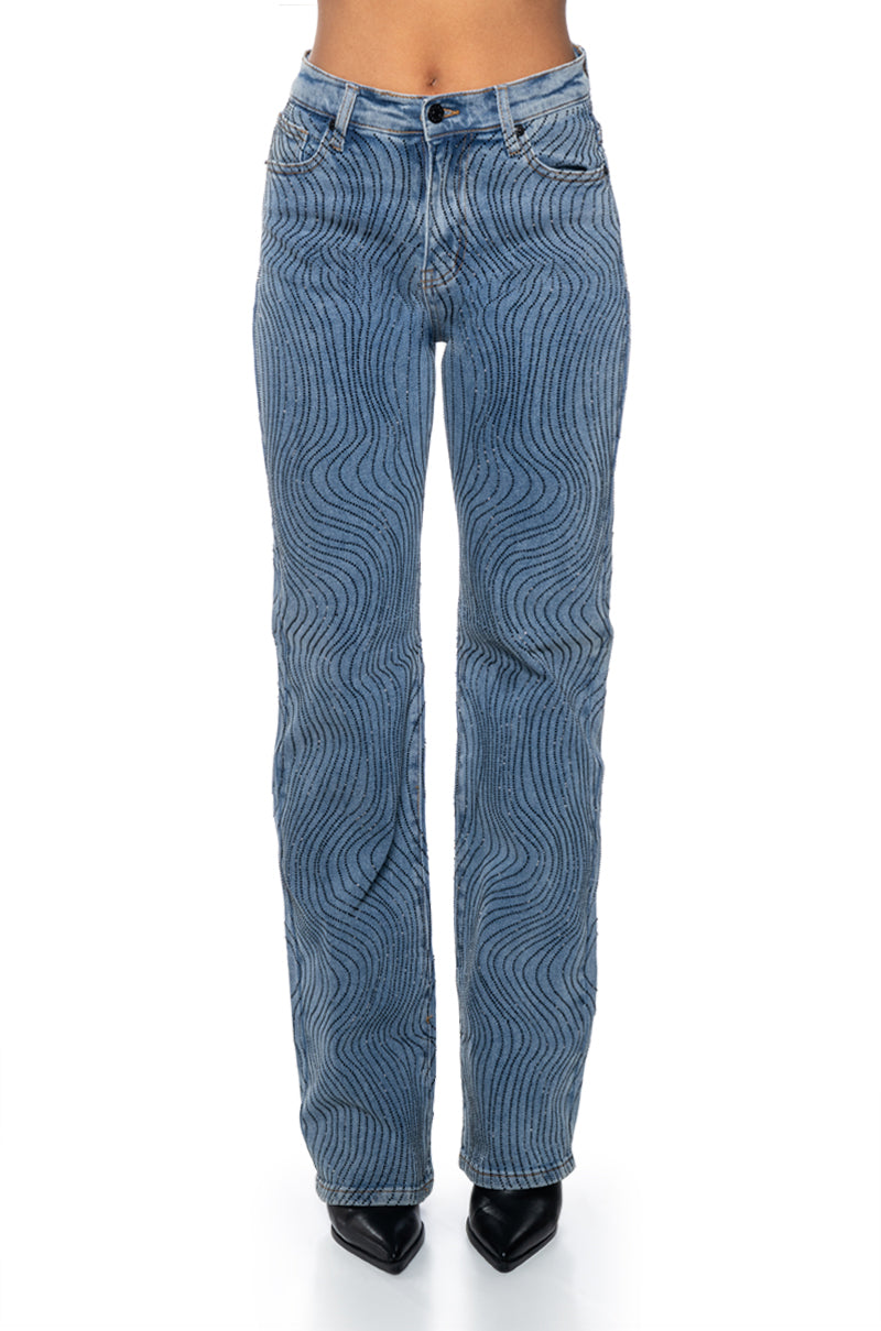 EFFORTLESS GLAM RHINESTONE STRAIGHT LEG JEAN