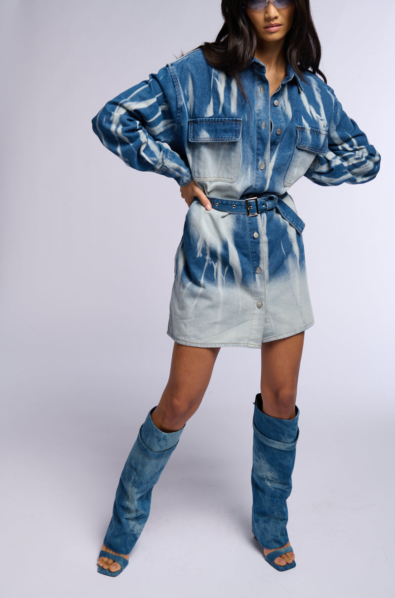 TAKE ME TO THE RODEO DENIM SHIRT DRESS