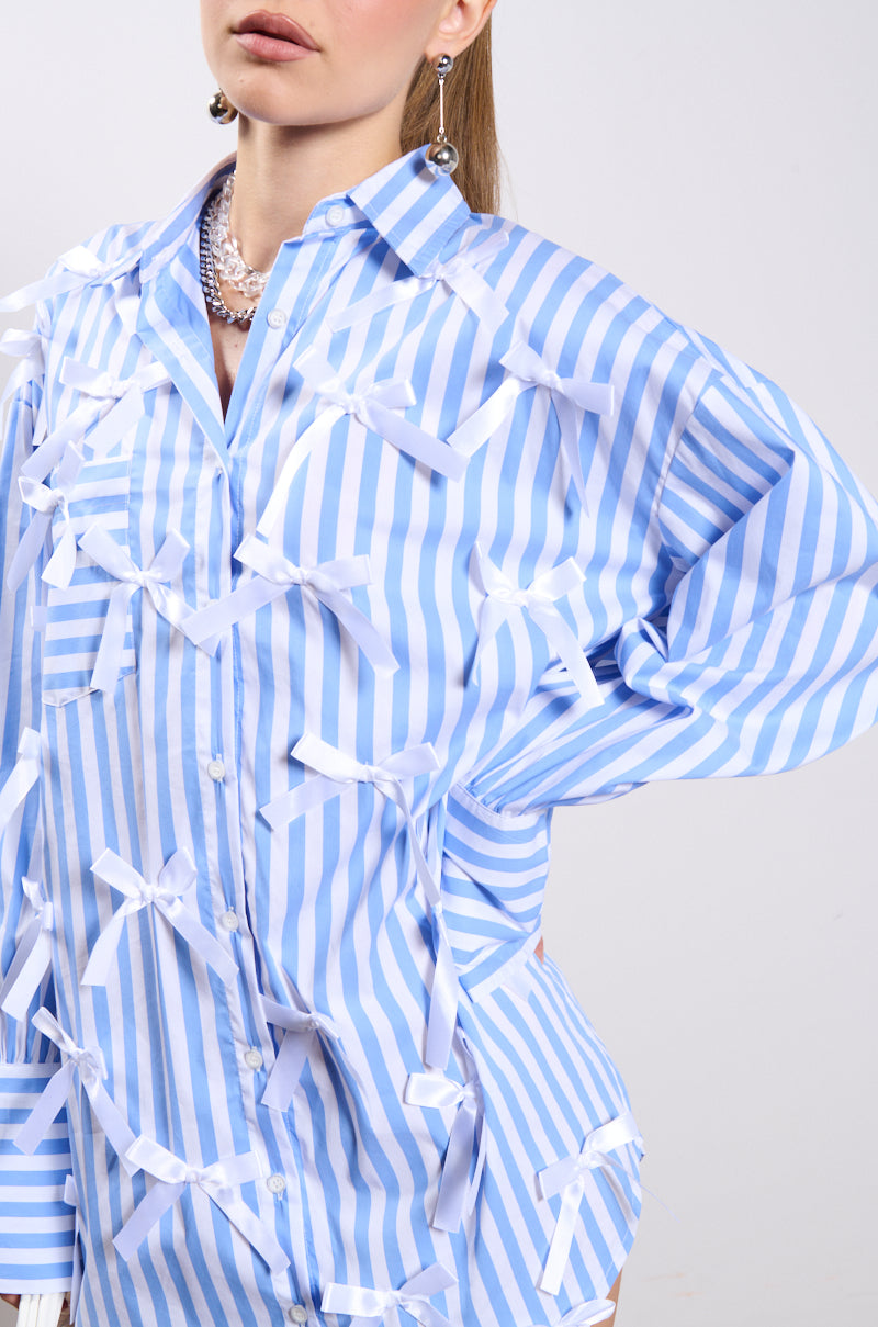 BOWS STRIPED POPLIN SHIRT DRESS