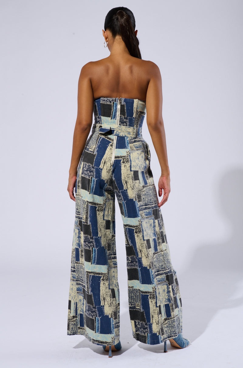 HENDRIX PRINTED DENIM JUMPSUIT