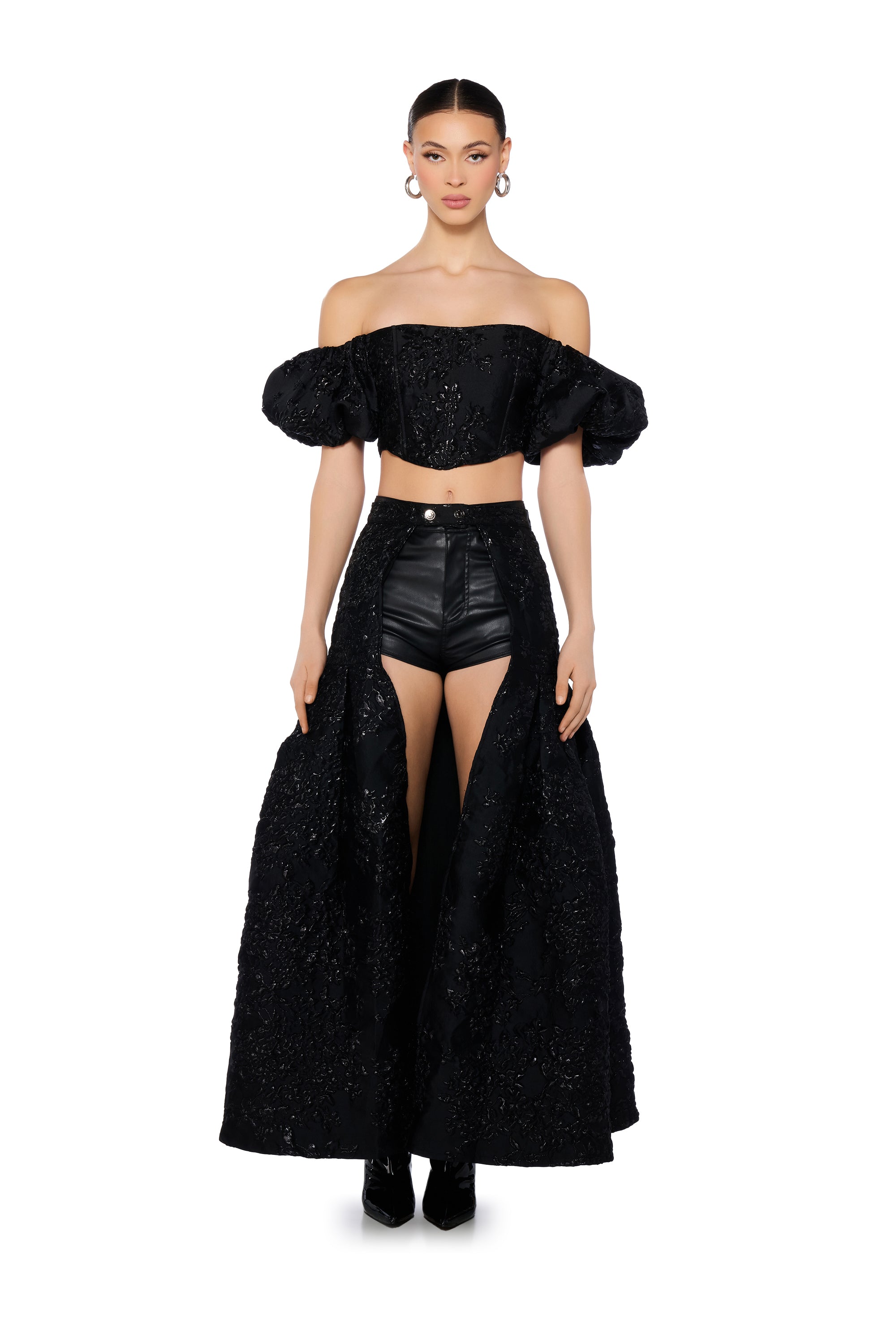 BEATRIX BROCADE OFF SHOULDER PUFF SLEEVE CORSET