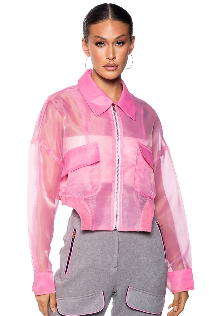 HYDE MESH BOMBR JACKET IN PINK