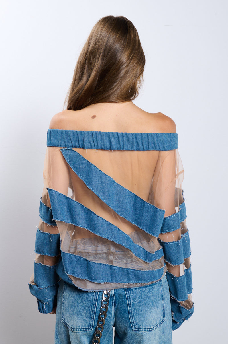 I SPY DENIM PATCHWORK OVERSIZED SHIRT