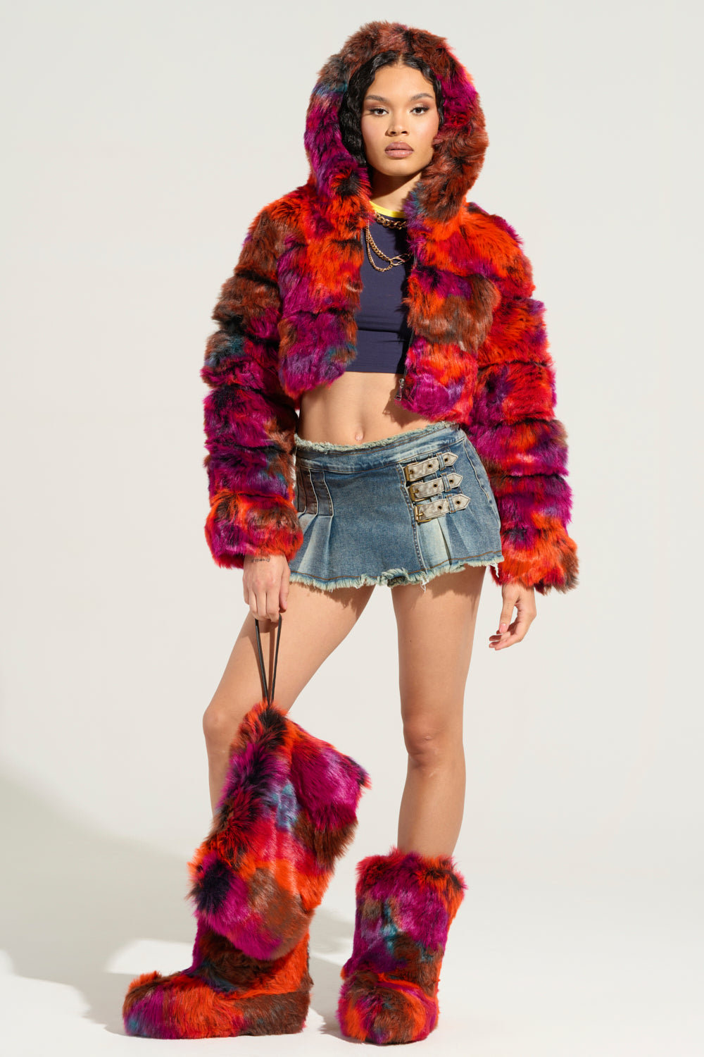 GRACELLE MULTI FAUX FUR CROPPED JACKET