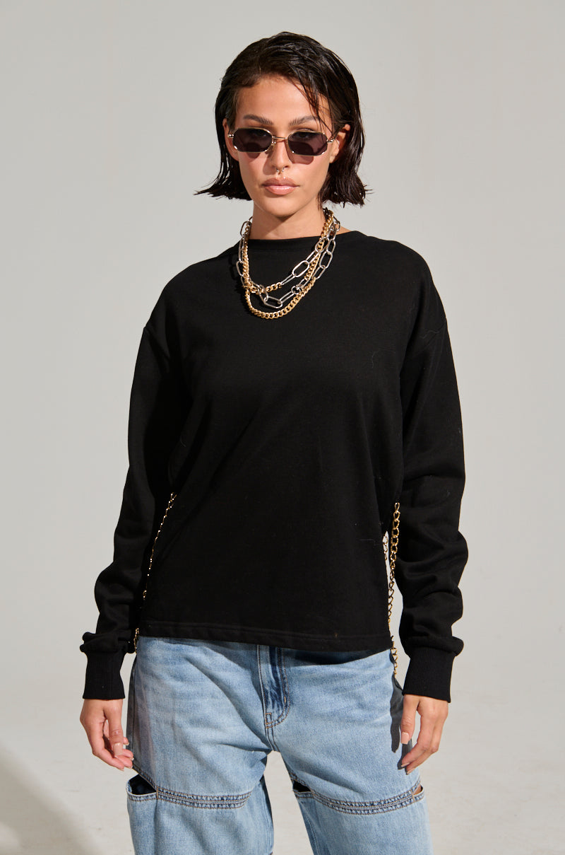 OPEN BACK CHAIN DETAIL SWEATSHIRT