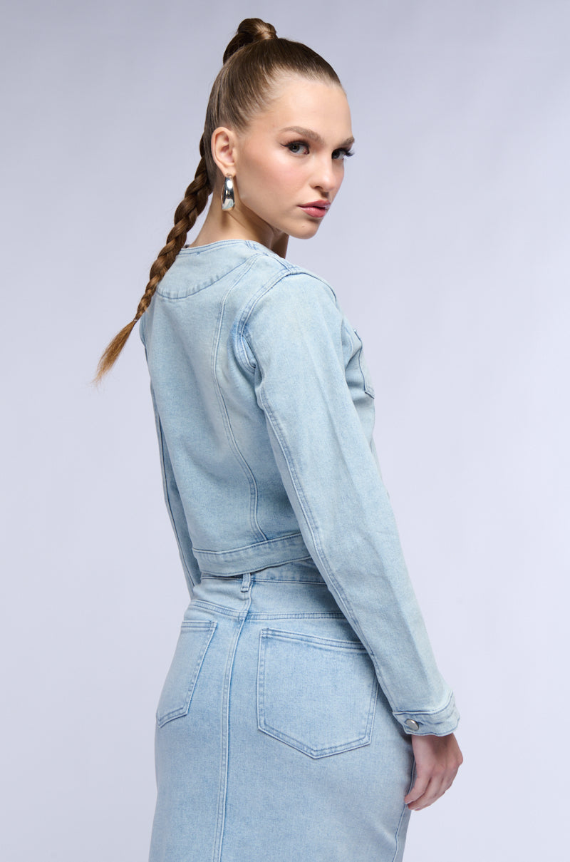 BRITNEY SIDE BUTTON DOWN DENIM COLLARED SHIRT