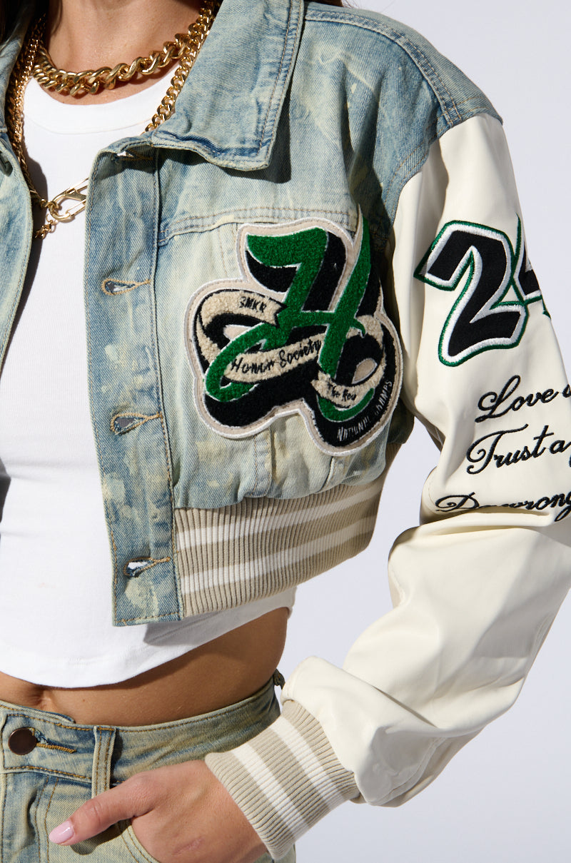 BORN TO WIN CROPPED BOMBER JACKET