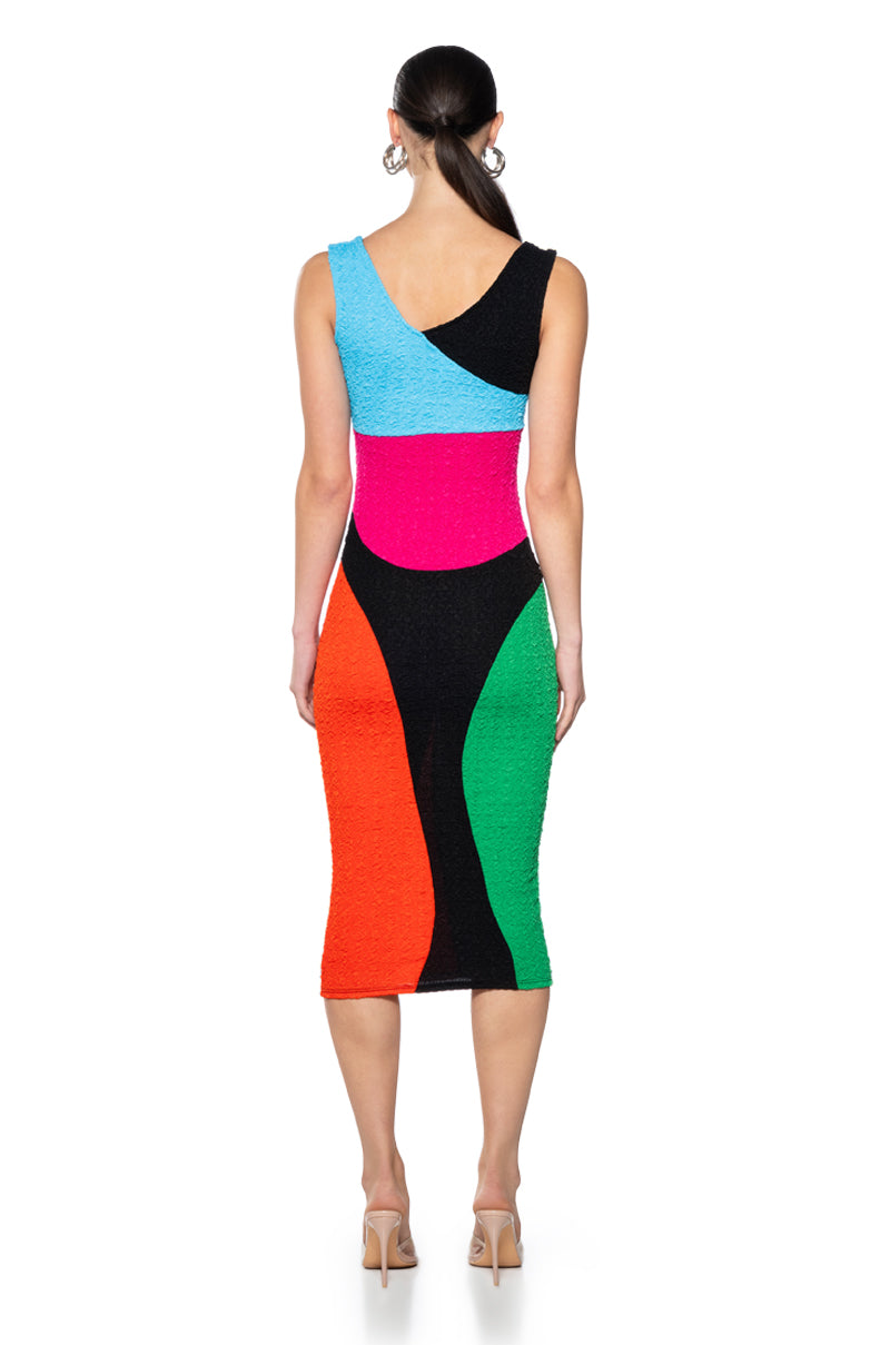 COLOR WOW MESH MIDI DRESS