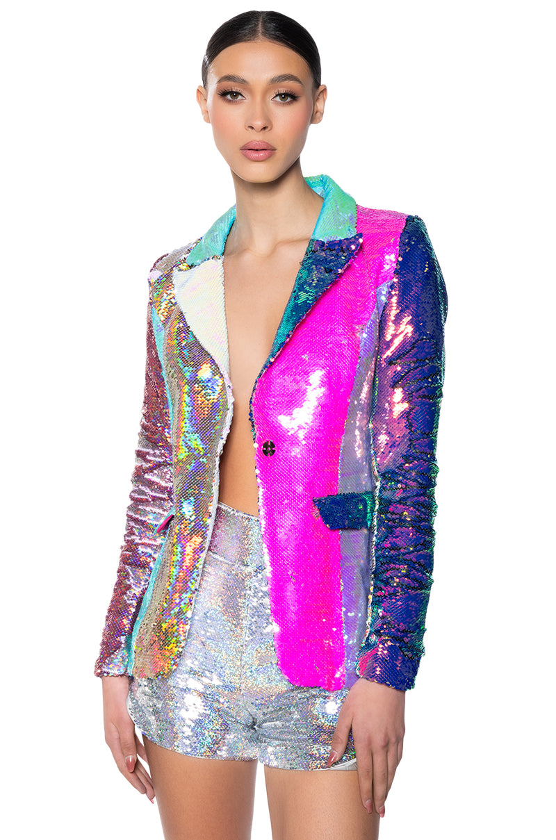 SEQUIN COLOR BLOCK BLAZER