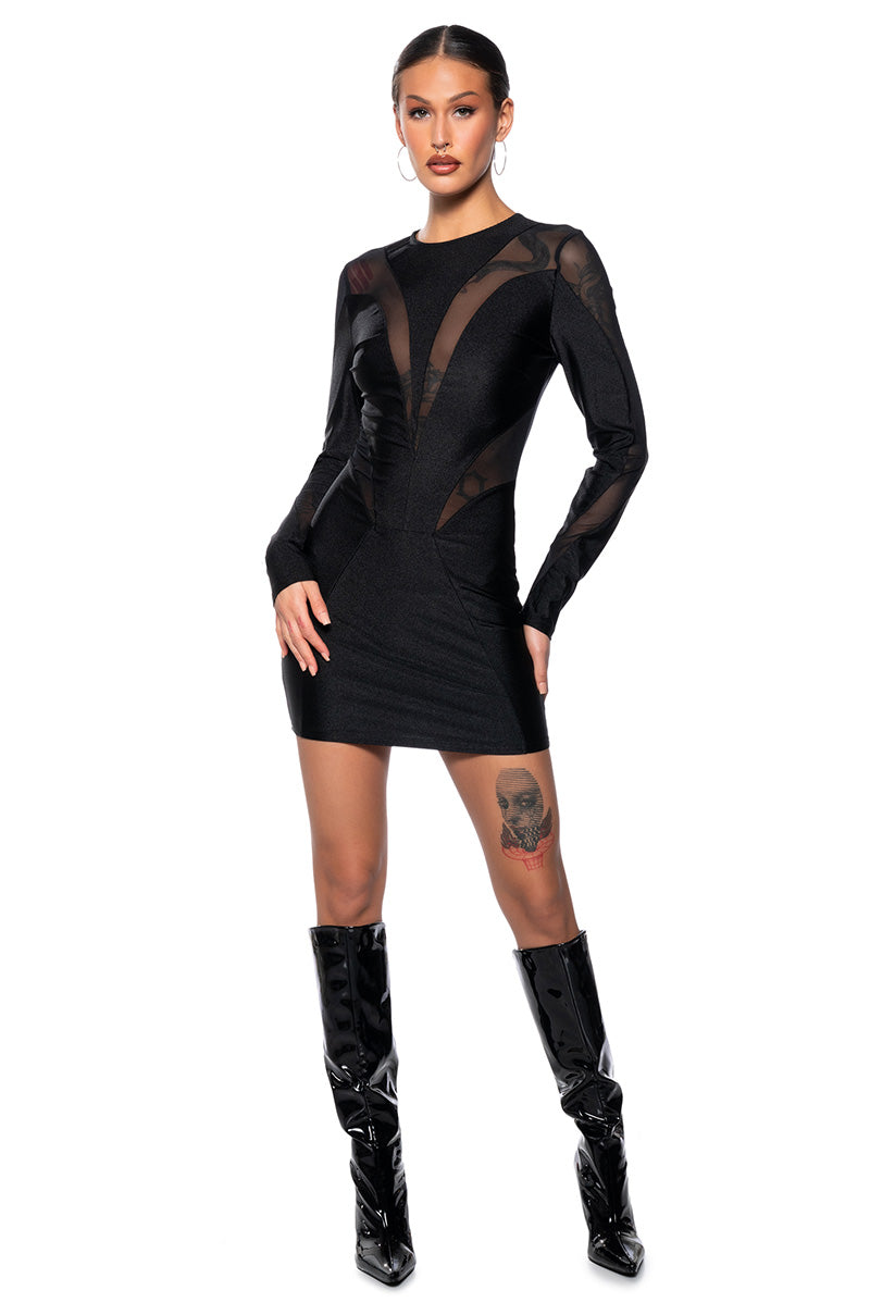 IMAGINE ME MESH CUTOUT MINI DRESS