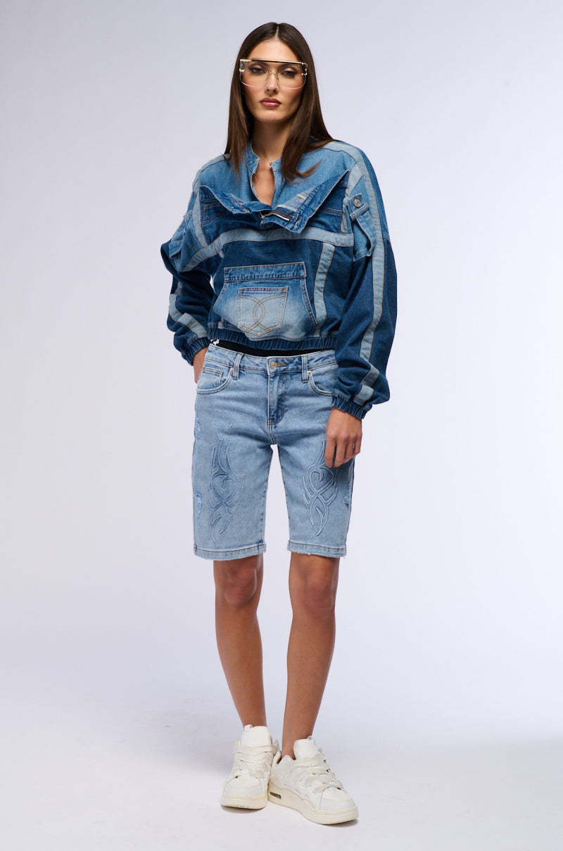 AUBREY DENIM PULL OVER SWEATSHIRT