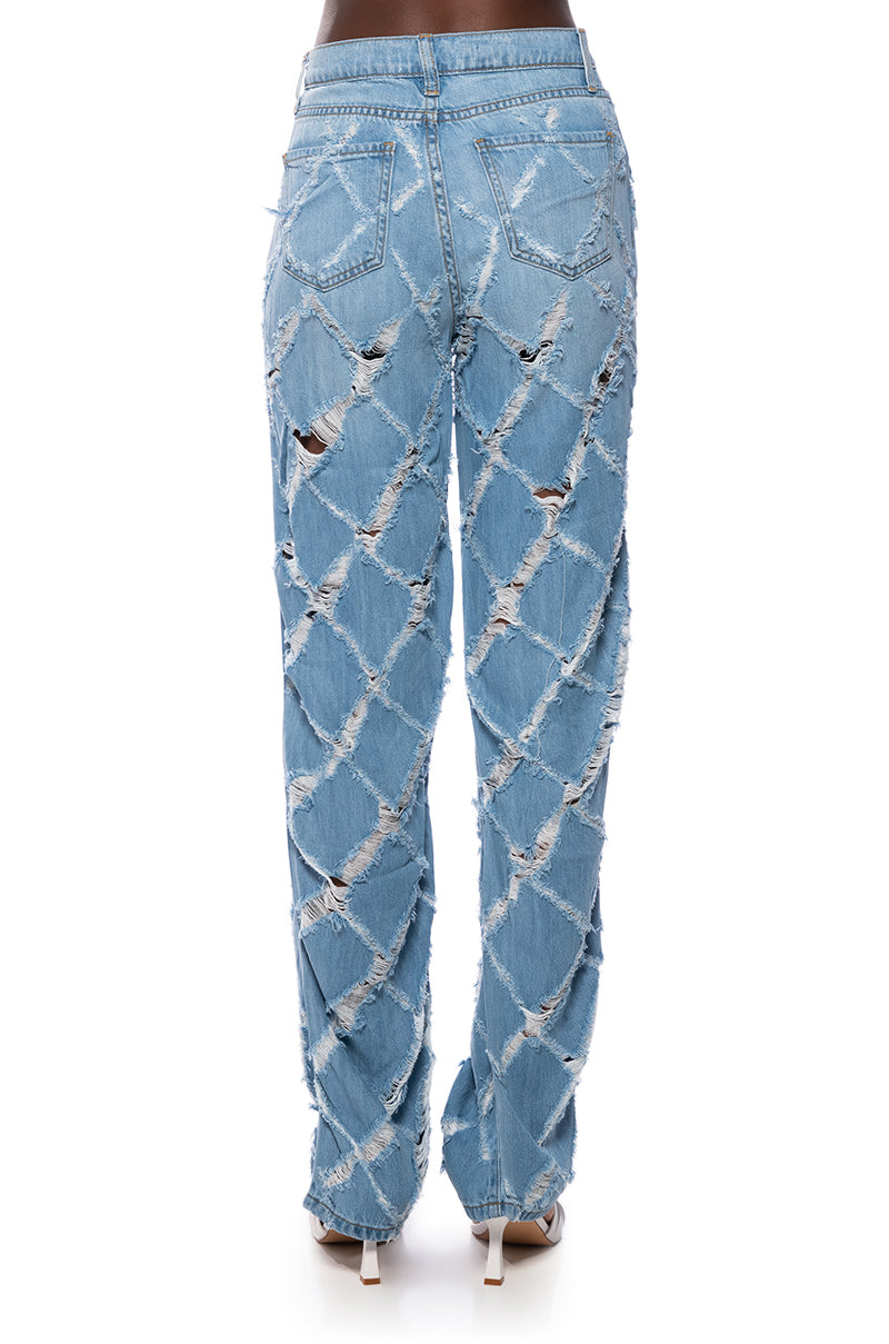 KIT CRISS CROSS DISTRESSED WIDE LEG JEANS