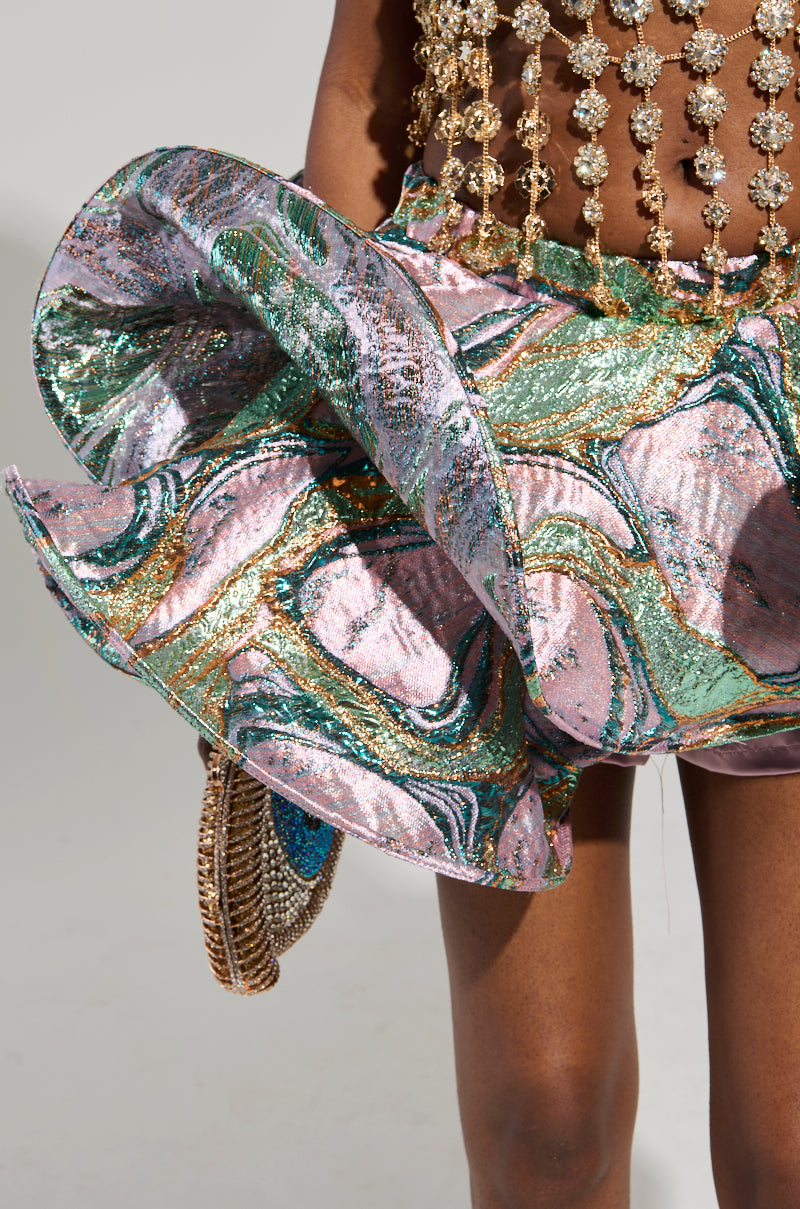 IN YOUR DREAMS METALLIC BROCADE RUFFLE SKIRT