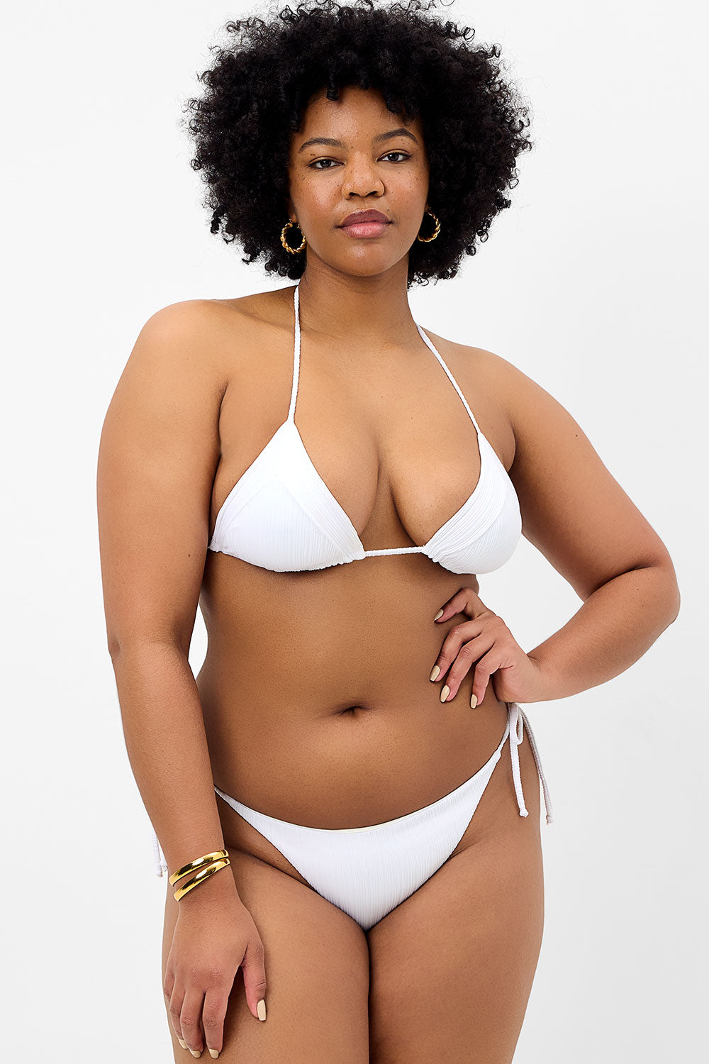 Sky Plissé String Bikini Bottom - Optic White