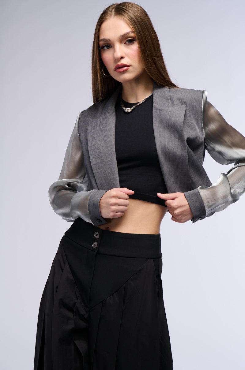 IT GIRL SHEER SLEEVE CROP BLAZER