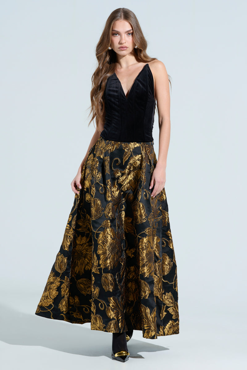 IN THE WILD FLORAL BROCADE  MAXI SKIRT