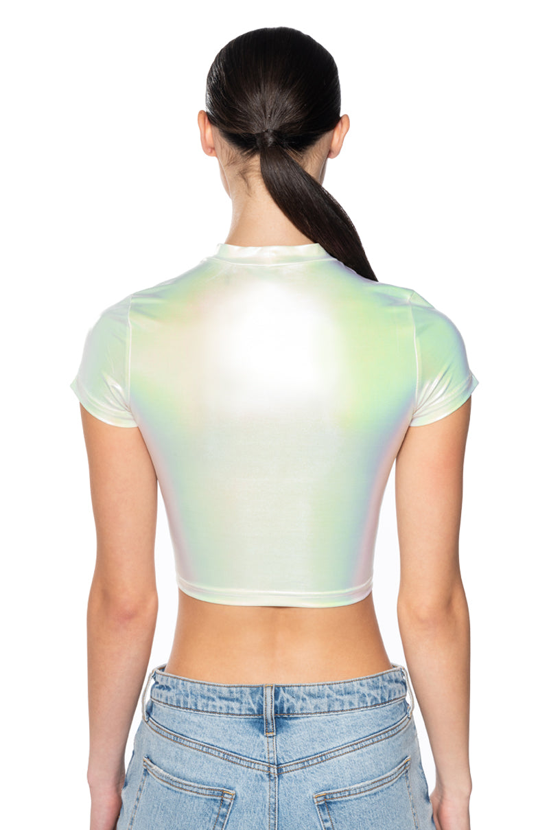 FEEL A WAY METALLIC SHORT SLEEVE CROP TEE