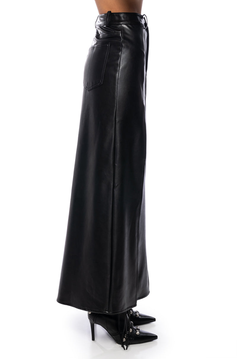 LEVEL UP MAXI FAUX LEATHER SKIRT WITH FRONT SLITS