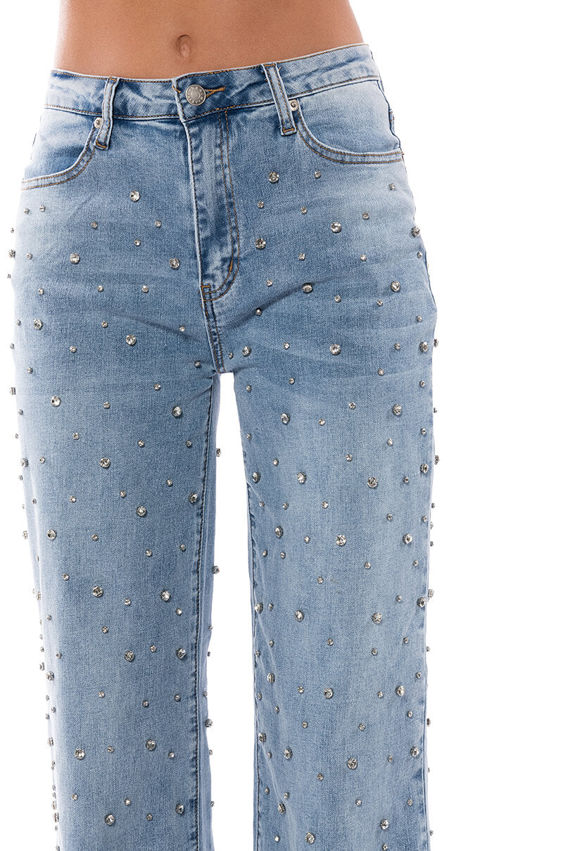 JOANIE EMBELLISHED WIDE LEG JEANS