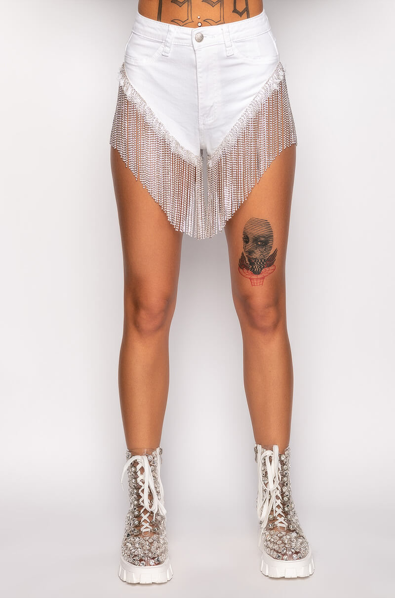 GONNA LOVE ME WATERFALL RHINESTONE DENIM SHORT