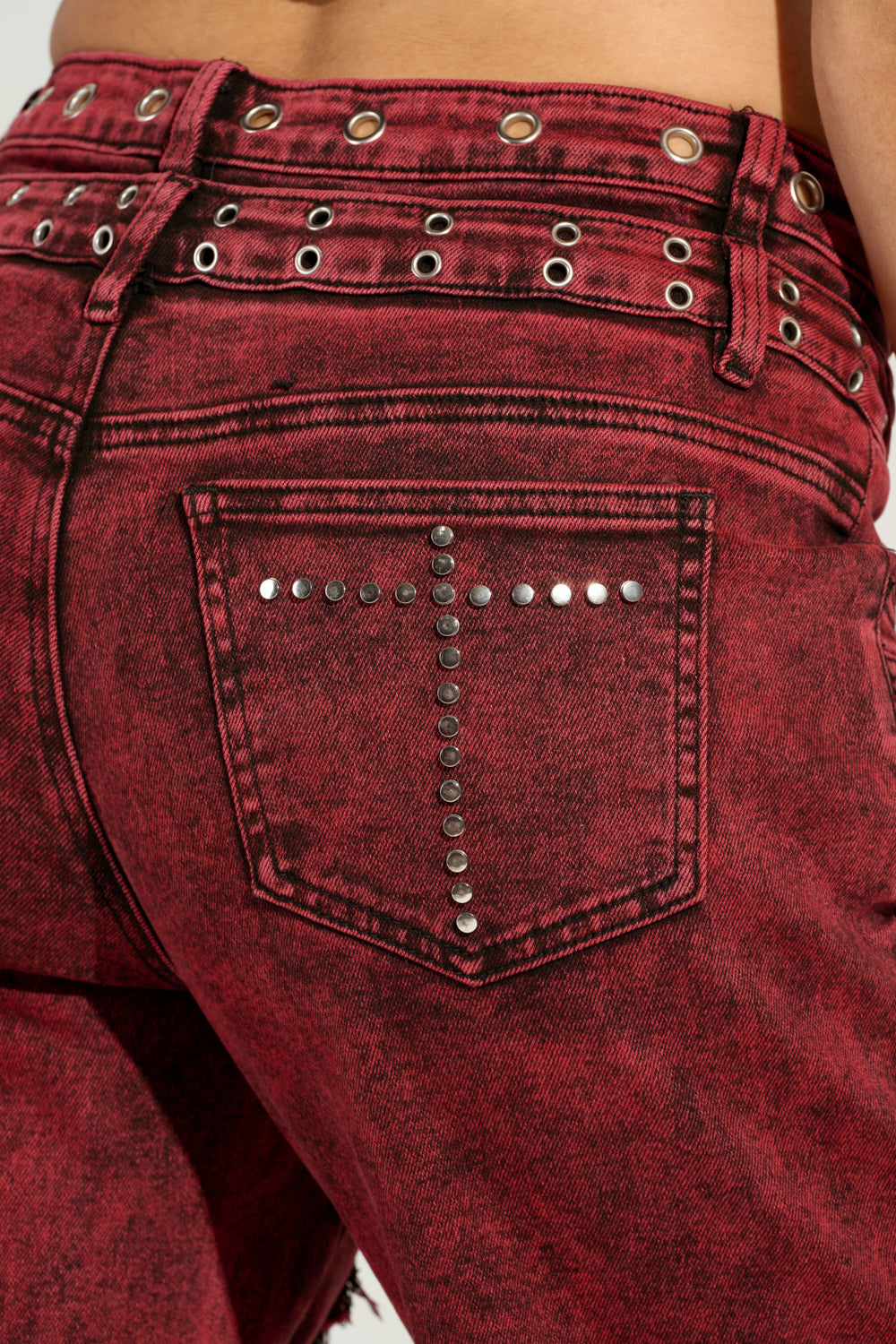 GRUNGY ATTITUDE MINERAL WASH RED WIDE LEG DENIM