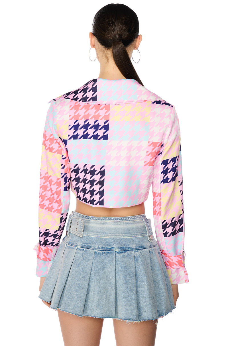 BLEEKER STREET HOUNDSTOOTH PRINT CROP BLAZER