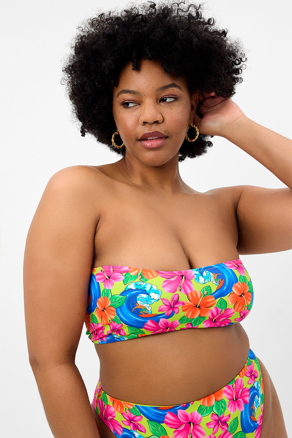 Jean Floral Bandeau Bikini Top - Neon Surfer