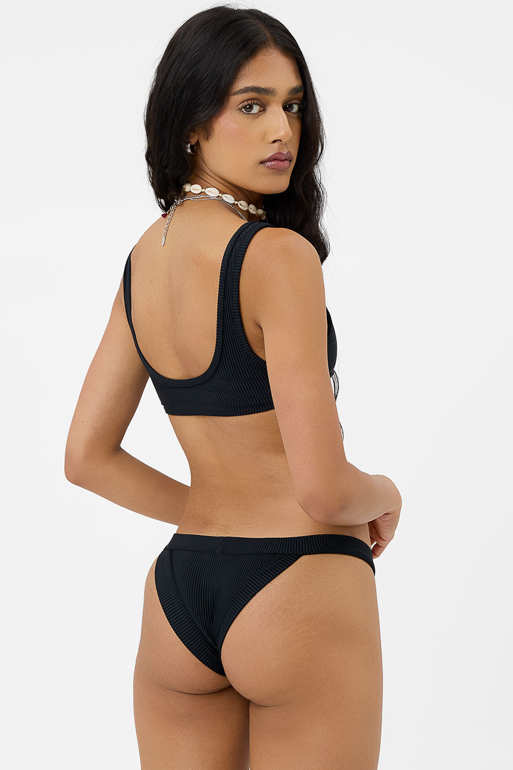 Cole Ribbed Cheeky Bikini Bottom - Black