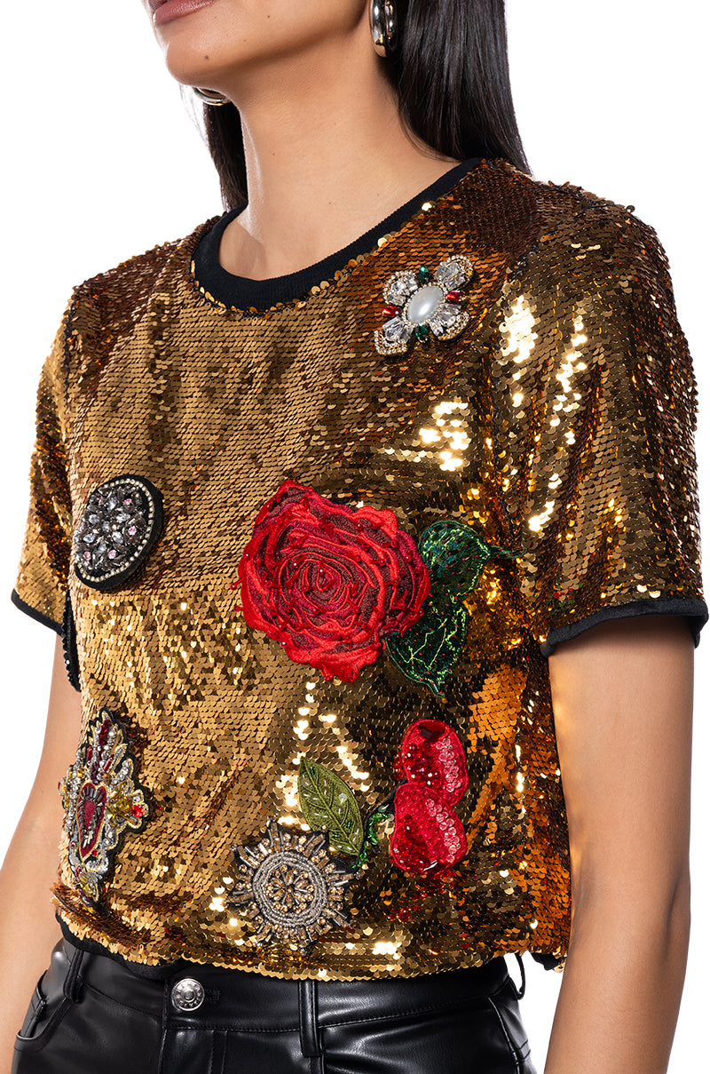 ESTRELLA SEQUIN PATCH DETAIL SHORT SLEEVE T SHIRT