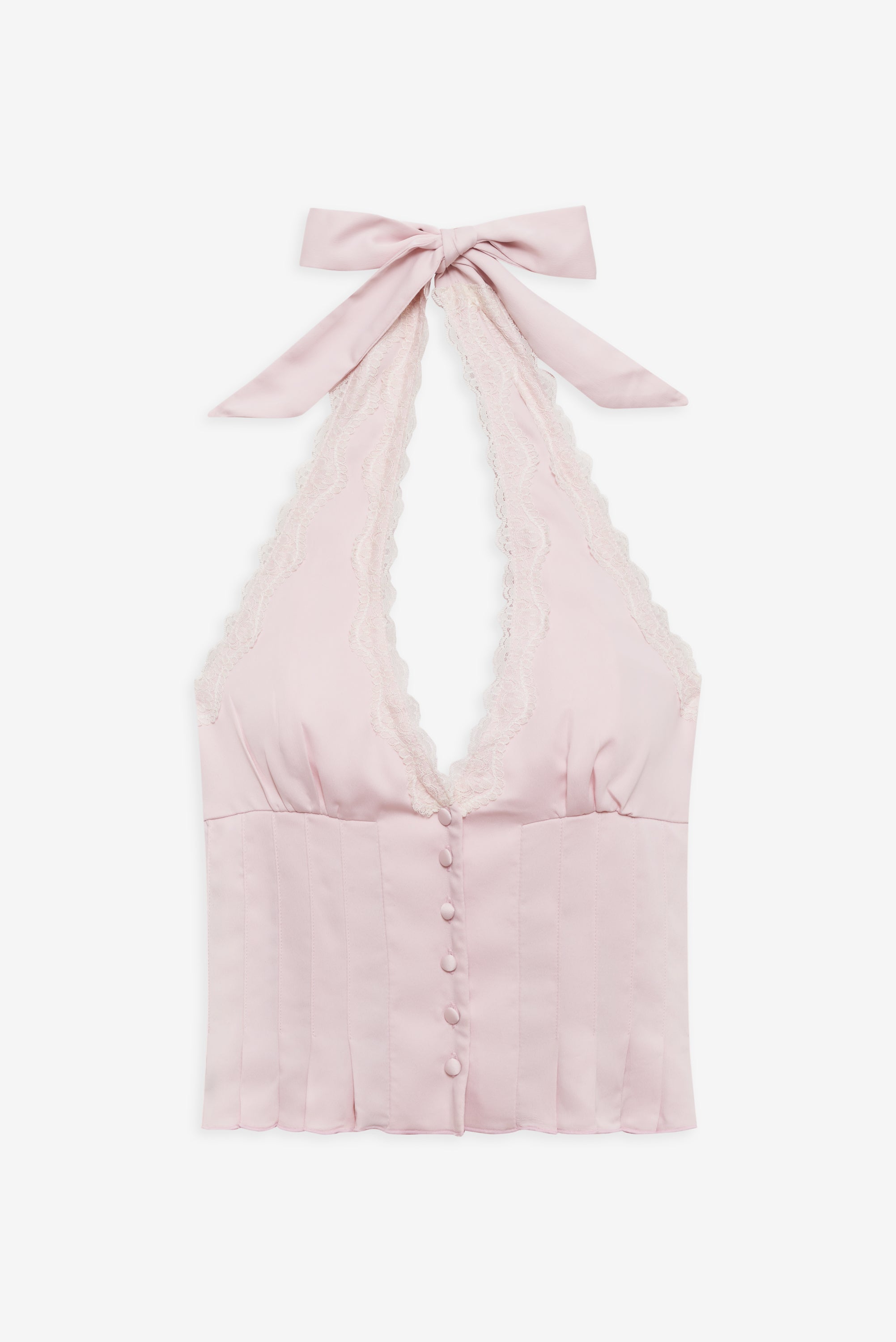 Angeline Satin Halter Top - Pink Porcelain