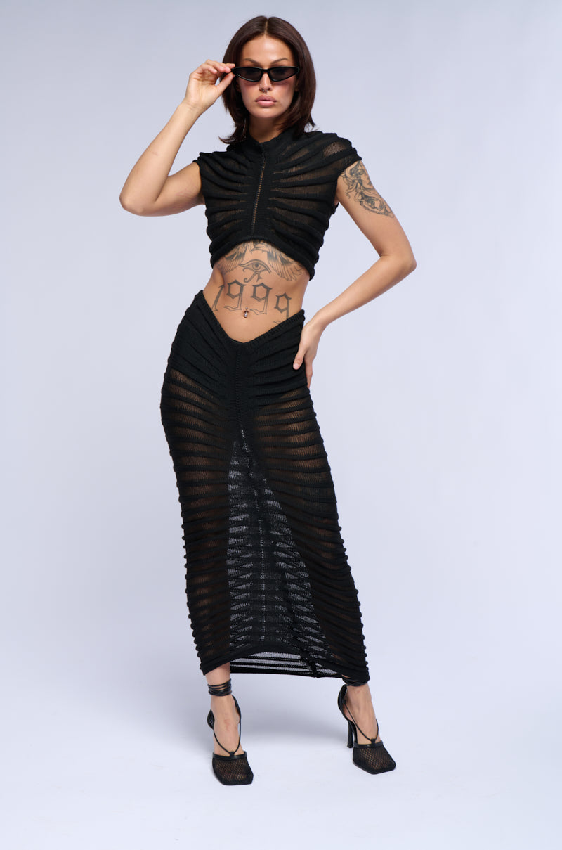 CLEO SEMI SHEER CROP TOP IN BLACK