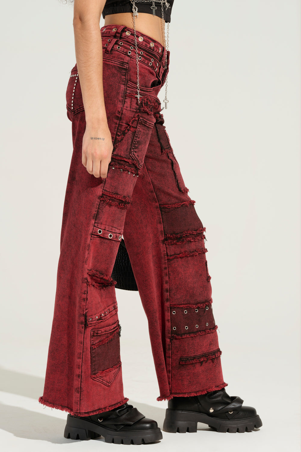 GRUNGY ATTITUDE MINERAL WASH RED WIDE LEG DENIM