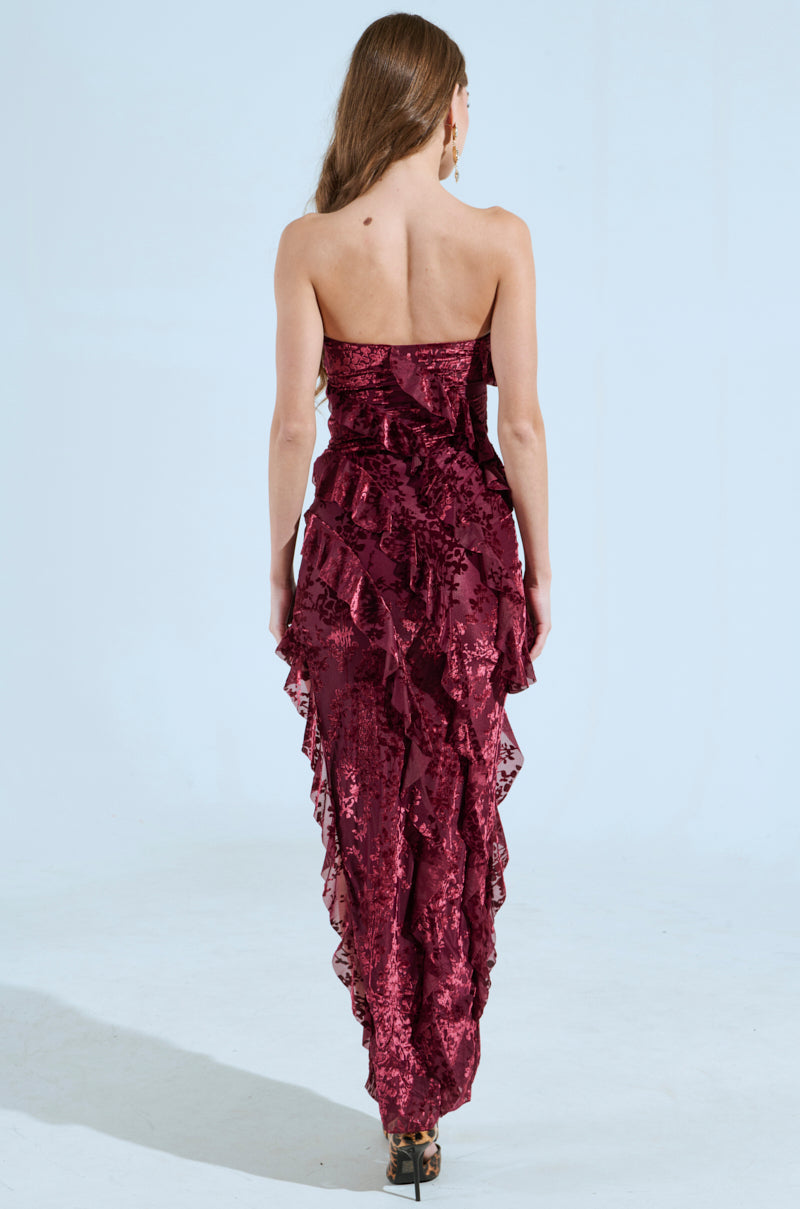 CYRUS VELVET MAXI DRESS IN BURGUNDY