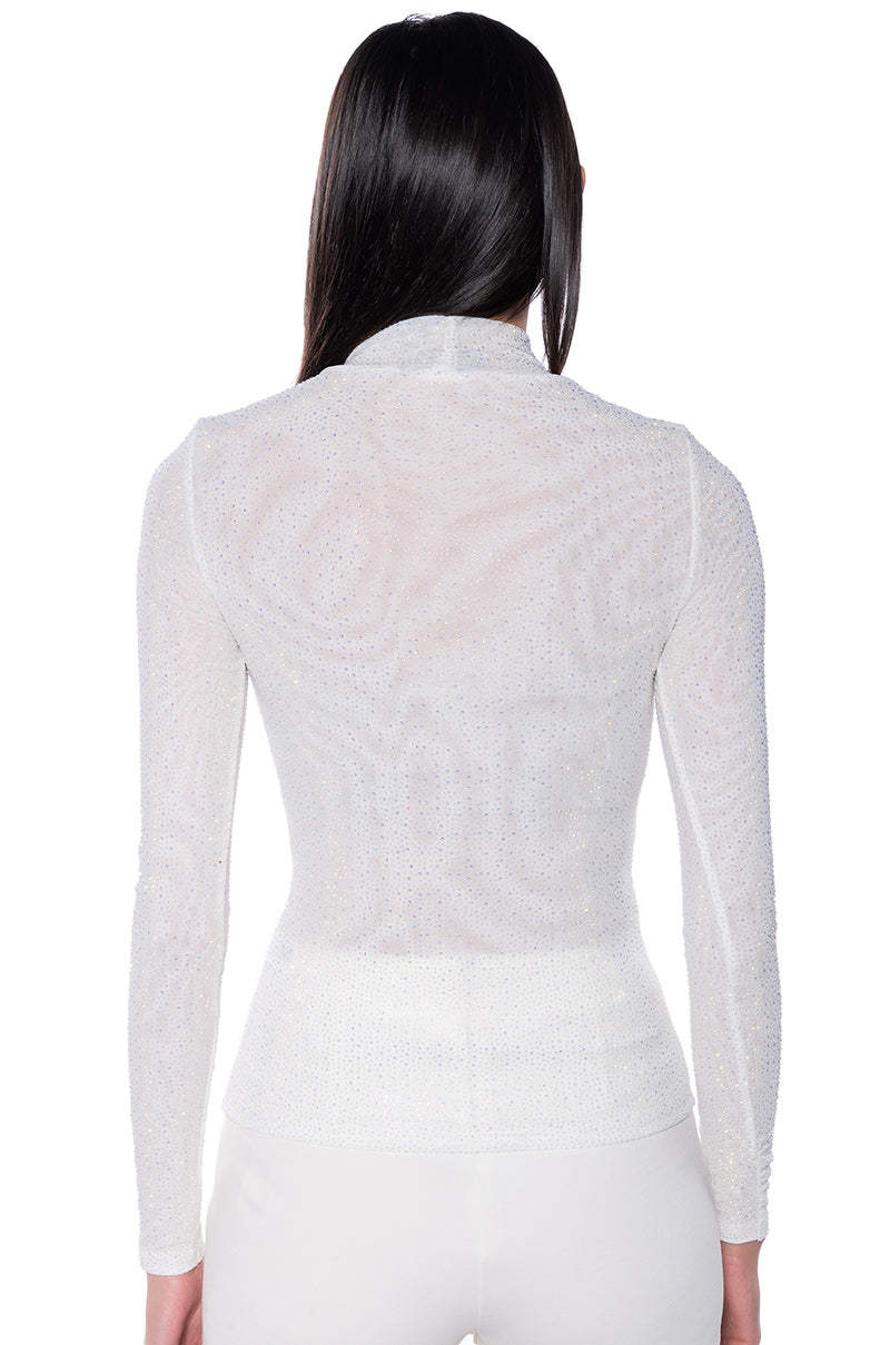 CLARISSA EMBELLISHED LONG SLEEVE MESH TOP