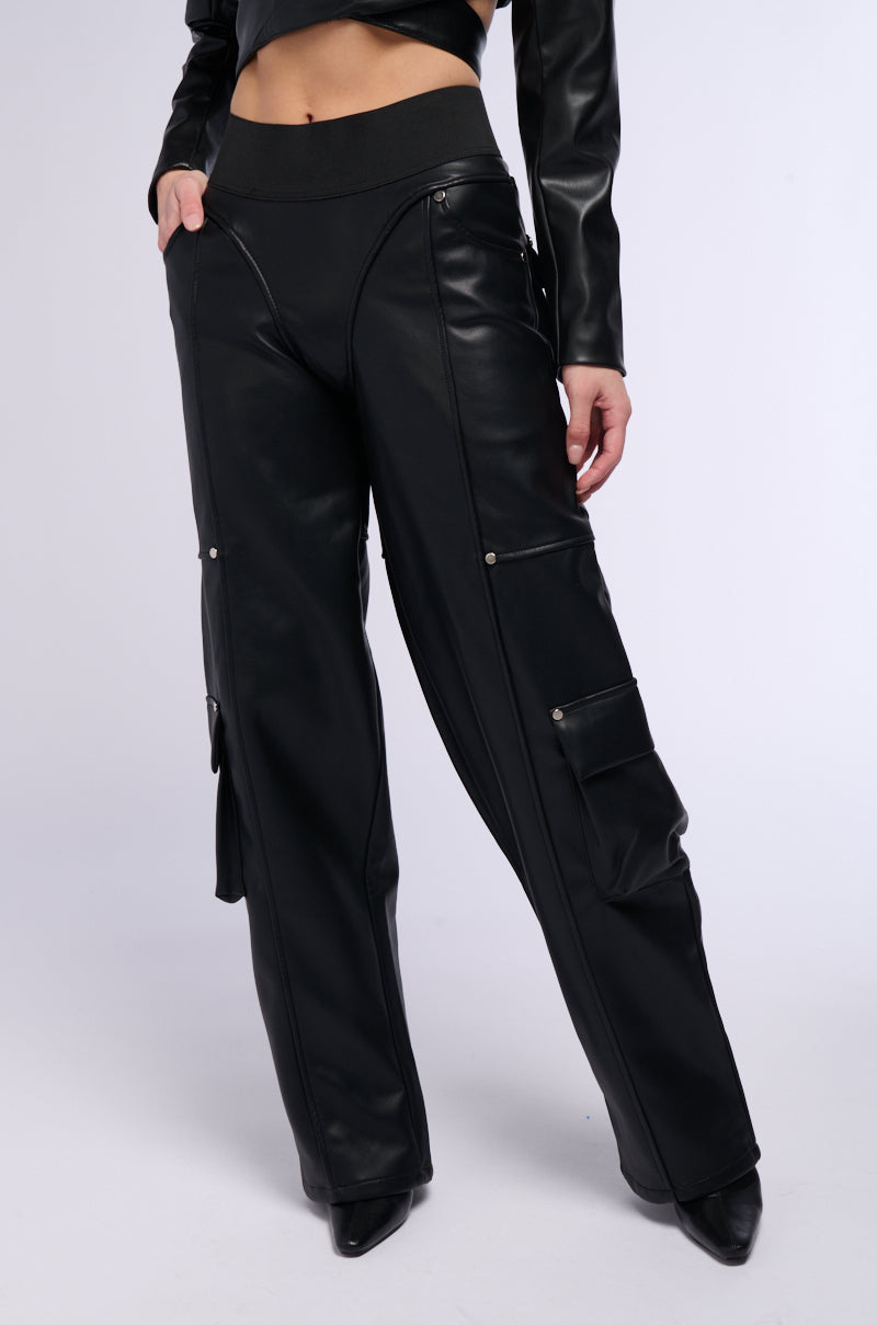 BACK FROM THE MATRIX WIDE LEG STRETCH PU PANT