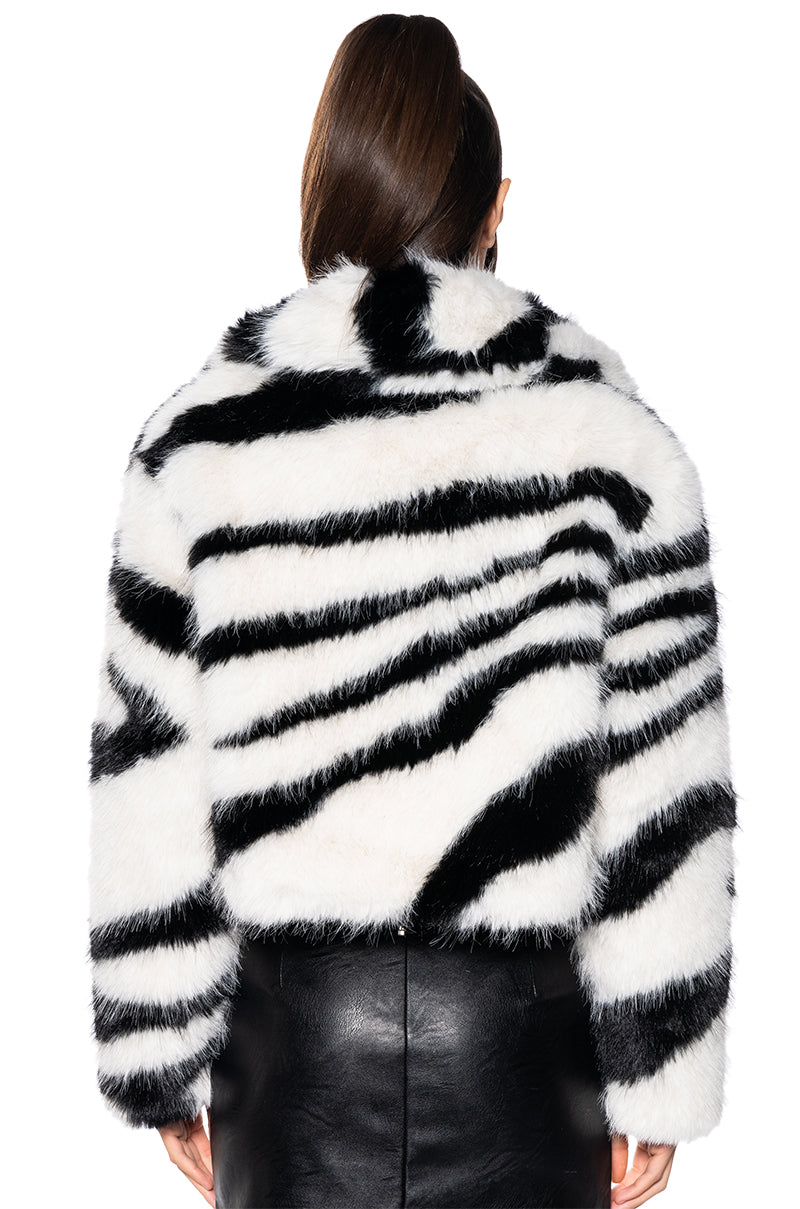 DAYANNE FAUX FUR ZEBRA COAT