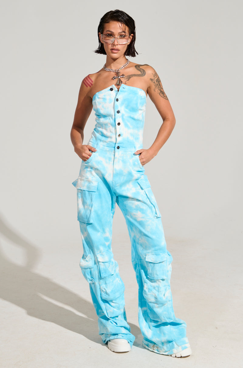 HEAD IN THE CLOUDS DENIM JUMPSUIT