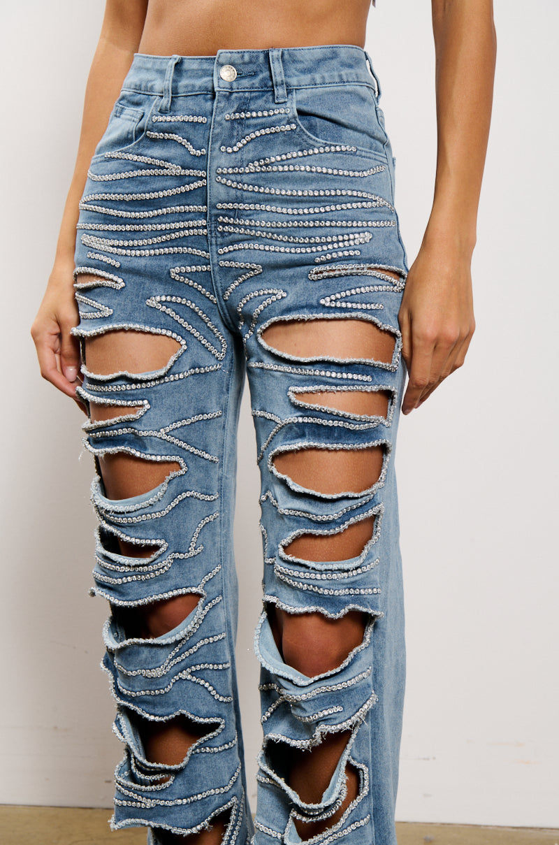 STRIPPED DOWN FLARE LEG DENIM PANT