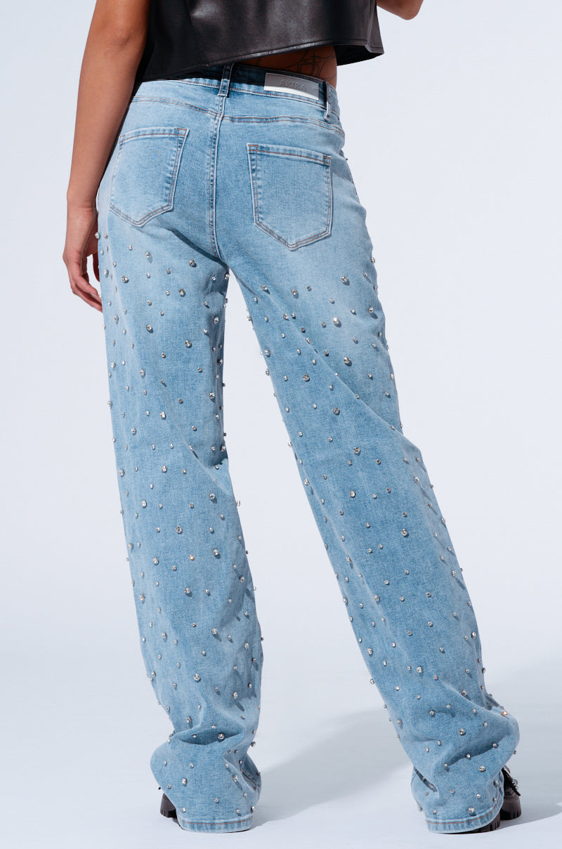 EVERYTIME RHINESTONE EMBELLISHED STRAIGHT LEG JEANS