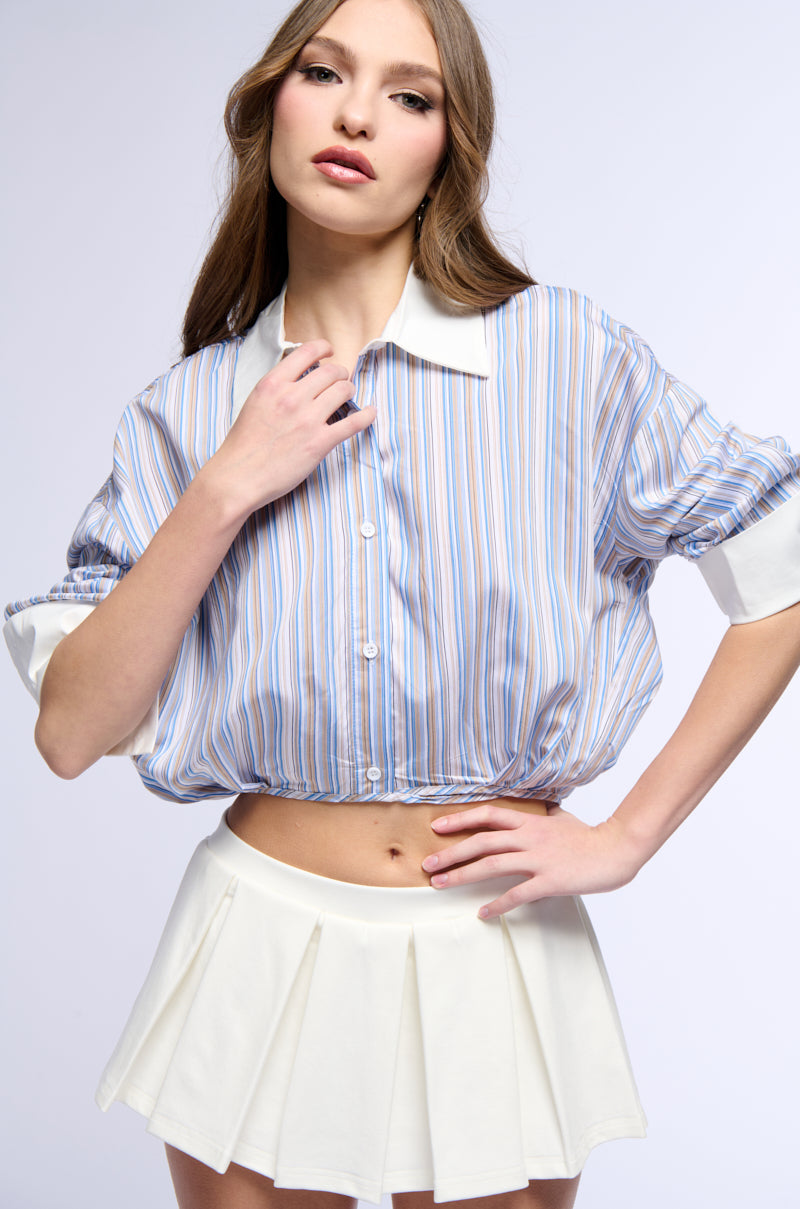 EFFIE STRIPED POPLIN CROP BUTTON DOWN